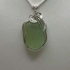 Elegant Green and Sterling Silver Sea Glass Necklace
